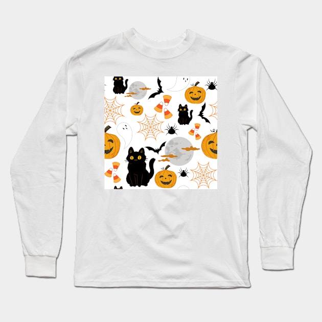 Halloween Pattern White Long Sleeve T-Shirt by Keniixx